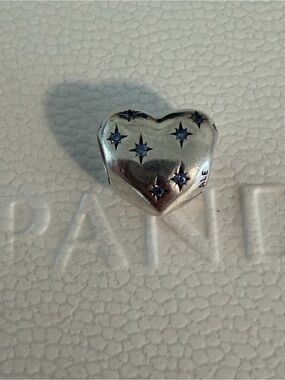 Pandora Cinderella Silver Heart Charm with Blue Star Accents